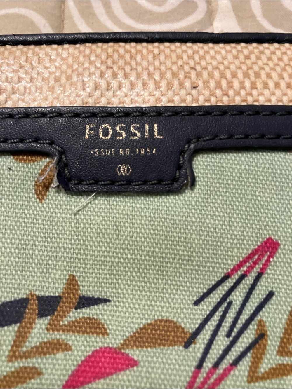 Fossil Sage Green Canvas Wristlet Wallet with Multi-Accent Print